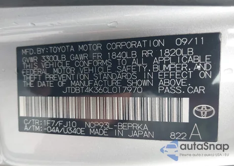 2012 Toyota Yaris из США, поврежденный, VIN JTDBT4K36CL017970